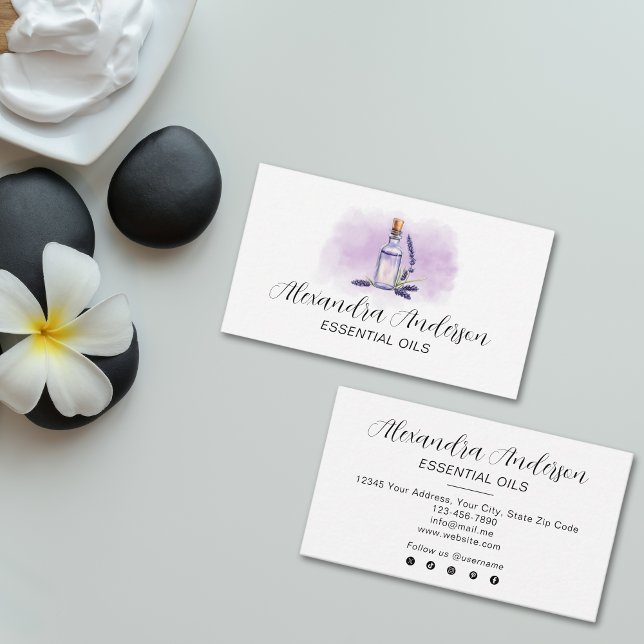 Watercolor Lavender Essential Oils Purple Visitkort (Watercolor Lavender Essential Oils Purple Business Card)