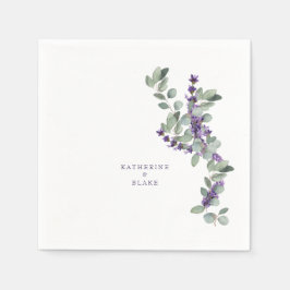 Watercolor Lavender & Eucalyptus Namn Bröllop Pappersservett