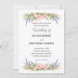 Watercolor Lavender Eucalyptus Rose Wedding Inbjudningar