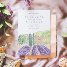 Watercolor Lavender Fält Bröllop spara datum