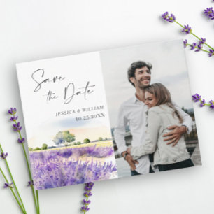 Watercolor Lavender Fält Bröllop spara datum Vykort