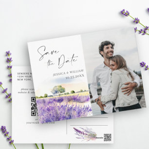 Watercolor Lavender Fält Bröllop spara datum Vykort