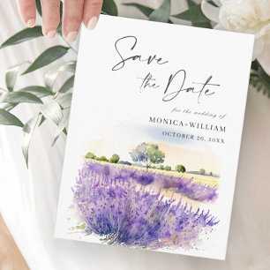 Watercolor Lavender Fält Bröllop spara datum Vykort