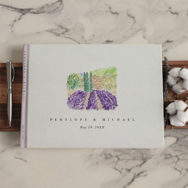 Watercolor Lavender Fält Gästböcker (Watercolor Lavender Fields Guest Book)