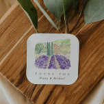 Watercolor Lavender Fält Tack Favoriter Fyrkantigt Klistermärke<br><div class="desc">Modern och chic,  dessa Tack-klistermärken har chic typsnitt parad med en vacker vattenfärgmålning av lavender fält i Provence,  Frankrike. Fullt matchande bröllop-svit finns tillgängligt.</div>