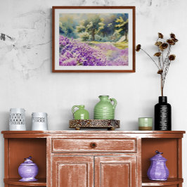 Watercolor Lavender Field Painting Fototryck