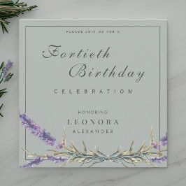 Watercolor Lavender Flower ANY Milestone Birthday Inbjudningar