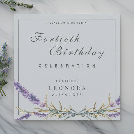 Watercolor Lavender Flower ANY Milestone Birthday Inbjudningar