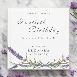 Watercolor Lavender Flower ANY Milestone Birthday Inbjudningar