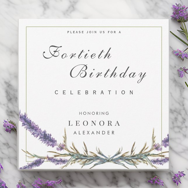 Watercolor Lavender Flower ANY Milestone Birthday Inbjudningar (Skapare uppladdad)