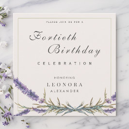 Watercolor Lavender Flower ANY Milestone Birthday Inbjudningar