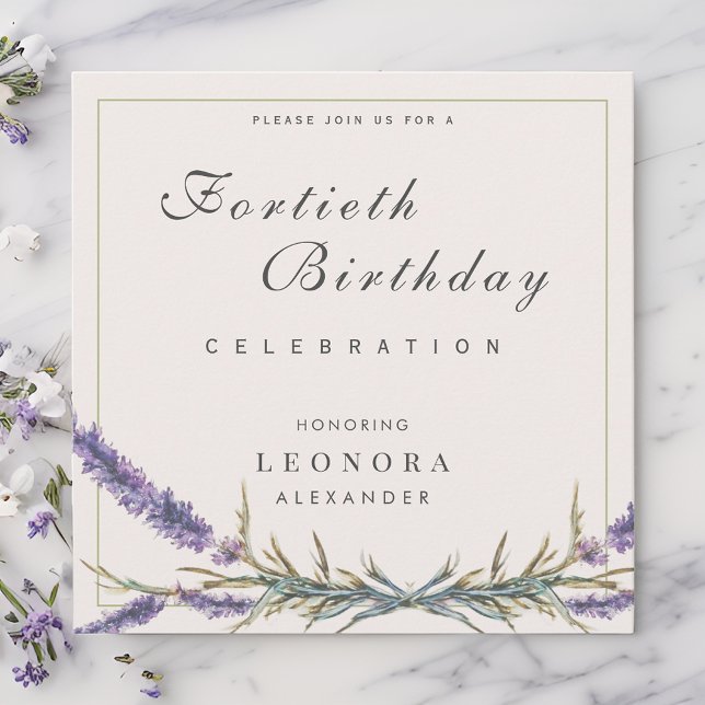 Watercolor Lavender Flower ANY Milestone Birthday Inbjudningar (Skapare uppladdad)