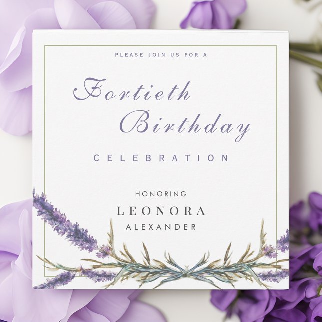 Watercolor Lavender Flower ANY Milestone Birthday Inbjudningar (Skapare uppladdad)
