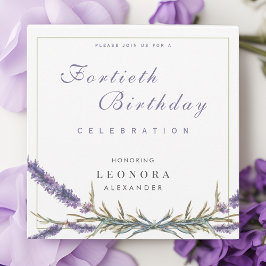 Watercolor Lavender Flower ANY Milestone Birthday Inbjudningar