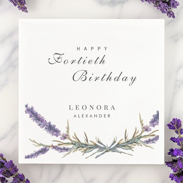 Watercolor Lavender Flower ANY Milestone Birthday Pappersservett (Skapare uppladdad)