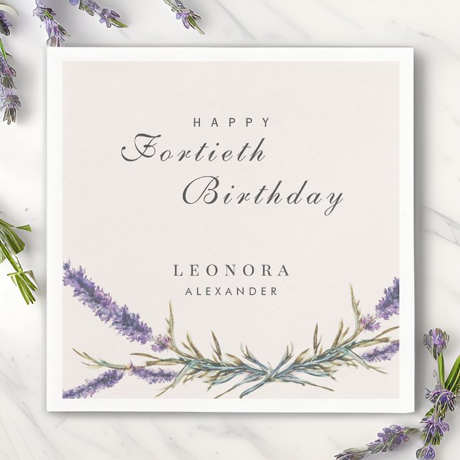 Watercolor Lavender Flower ANY Milestone Birthday Pappersservett (Skapare uppladdad)