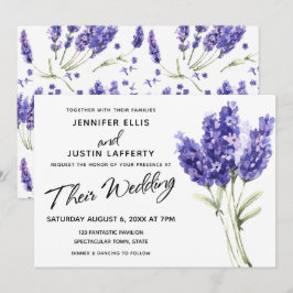 Watercolor Lavender Flowers, Elegant bröllop Inbjudningar