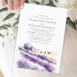 Watercolor Lavender Flowers Fält Bröllop Inbjudningar