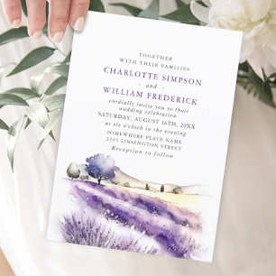 Watercolor Lavender Flowers Fält Bröllop Inbjudningar