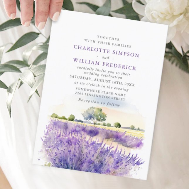 Watercolor Lavender Flowers Fält Bröllop Inbjudningar (Skapare uppladdad)