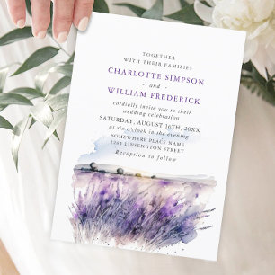Watercolor Lavender Flowers Fält Bröllop Inbjudningar