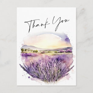Watercolor Lavender Flowers Fält Tack Vykort