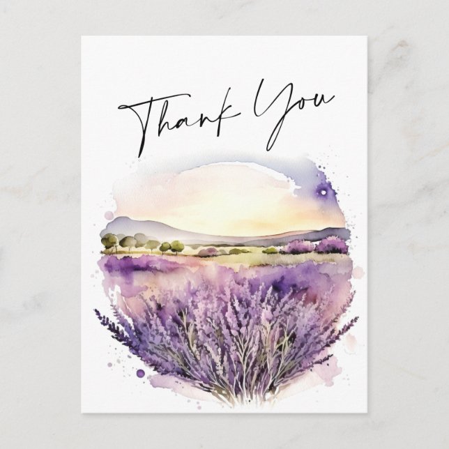 Watercolor Lavender Flowers Fält Tack Vykort (Framsida)