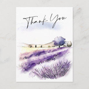 Watercolor Lavender Flowers Fält Tack Vykort