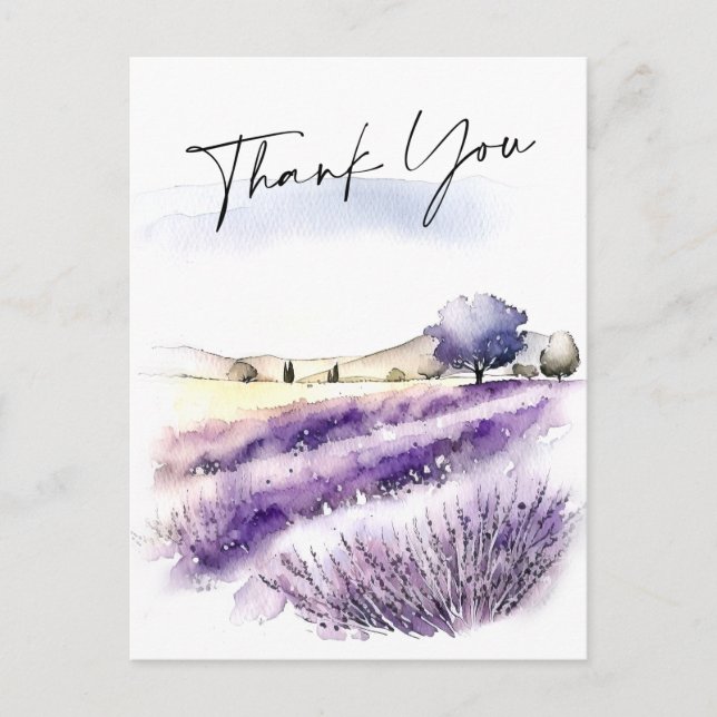 Watercolor Lavender Flowers Fält Tack Vykort (Framsida)