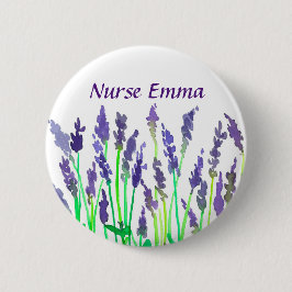 Watercolor Lavender Flowers Nurse Namn bricka Knapp