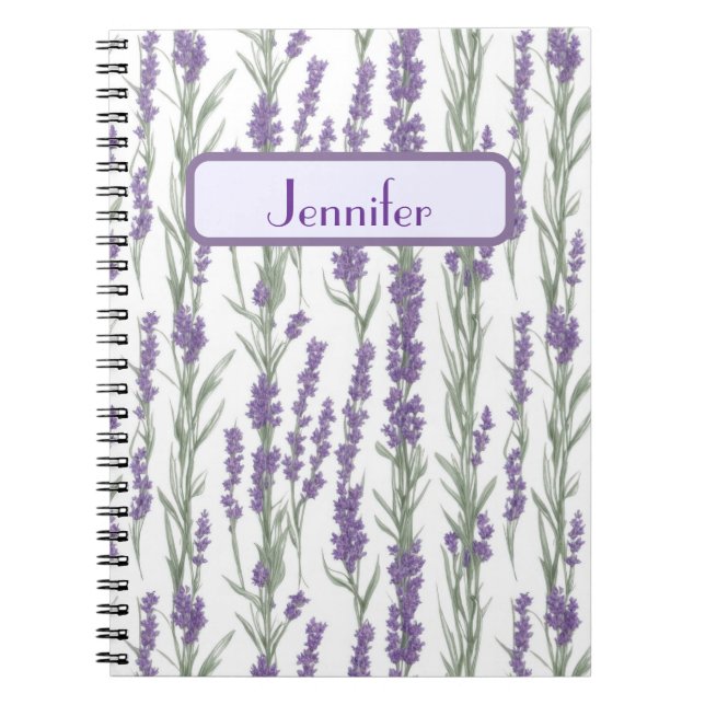 Watercolor Lavender Flowers Personalized Anteckningsbok (Framsidan)