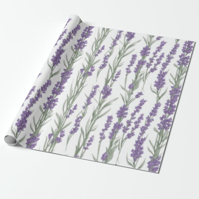 Watercolor Lavender Flowers Presentpapper (Utrullad)