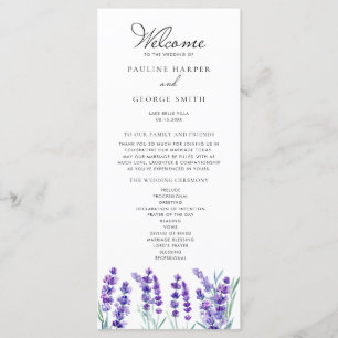 Watercolor Lavender Flowers Vår bröllop Program
