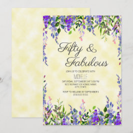 Watercolor Lavender Gult 50 & Fabulous Birthday Inbjudningar