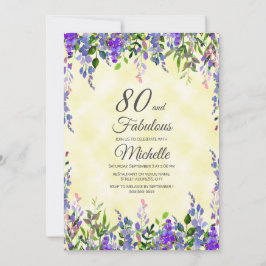 Watercolor Lavender Gult 80 & Fabulous Birthday Inbjudningar