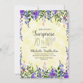 Watercolor Lavender Gult Surprise 70:e födelsedage Inbjudningar