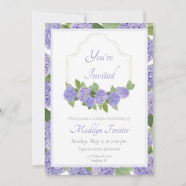Watercolor Lavender Hydrangea Birthday Inbjudningar