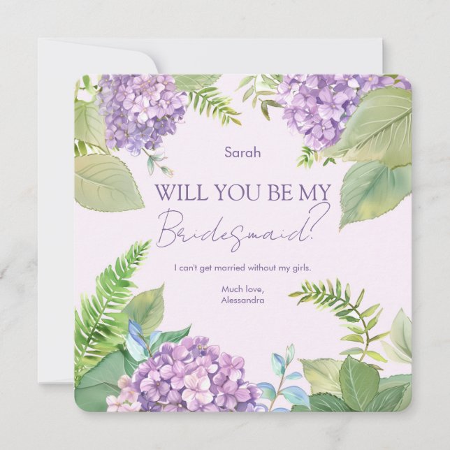 Watercolor Lavender Hydrangea Bröllop Bridesmaid Inbjudningar (Framsida)