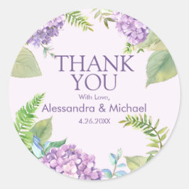 Watercolor Lavender Hydrangea Bröllop Tack Runt Klistermärke