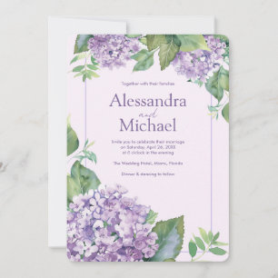 Watercolor Lavender Hydrangea Fern Löv Bröllop Inbjudningar