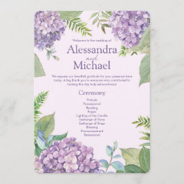 Watercolor Lavender Hydrangea Flowers Fern Bröllop Program
