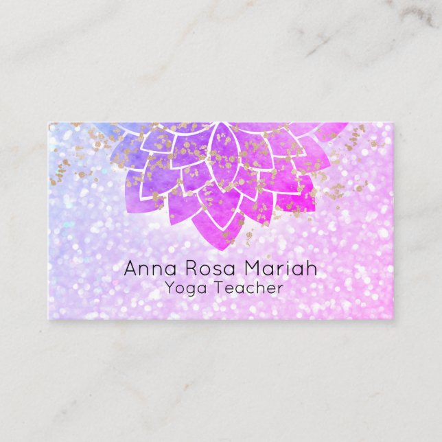 *~* Watercolor Lavender Mandala Glitter Andlig Visitkort (Framsida)
