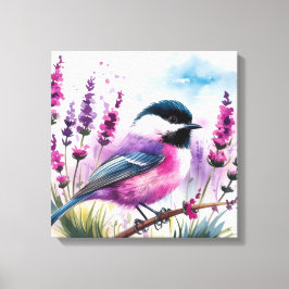 Watercolor Lavender och Chickadee Canvastryck