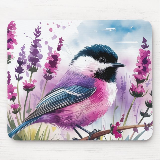 Watercolor Lavender och Chickadee Musmatta (Framsidan)