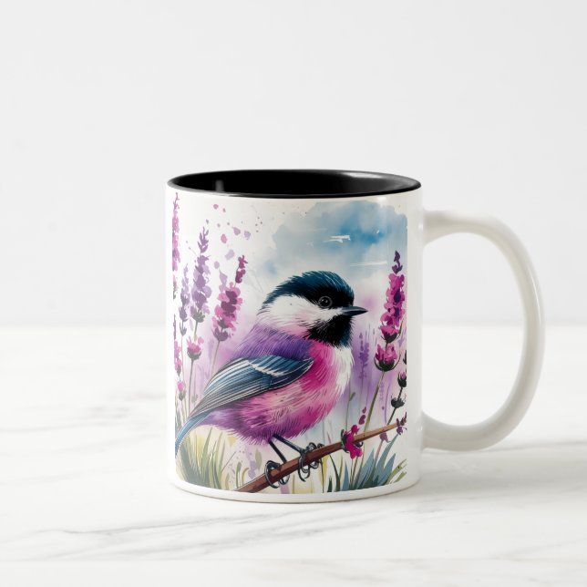 Watercolor Lavender och Chickadee Två-Tonad Mugg (Höger)