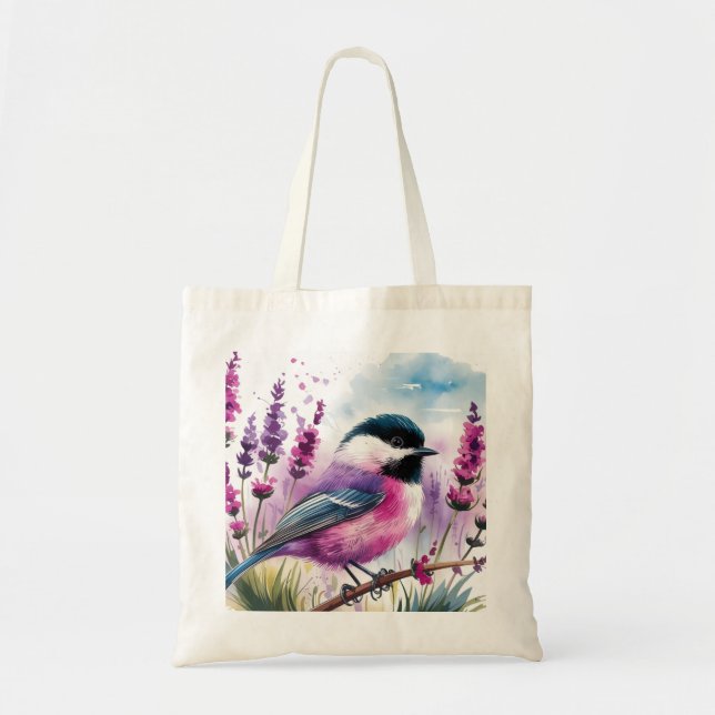 Watercolor Lavender och Chickadee Tygkasse (Framsidan)