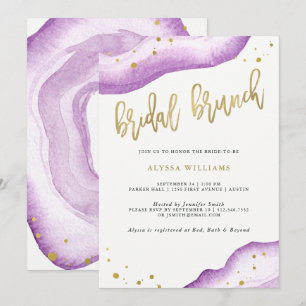 Watercolor Lavender och Guld Geode Möhippa Brunch Inbjudningar