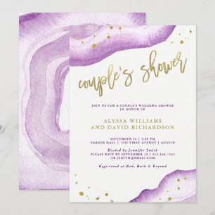 Watercolor Lavender och Guld Geode Par Shower Inbjudningar