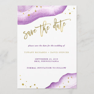 Watercolor Lavender och Guld Geode Spara datum Datumet