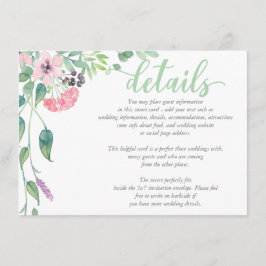 Watercolor Lavender Peony Bröllop DETAILS Card Tilläggskort
